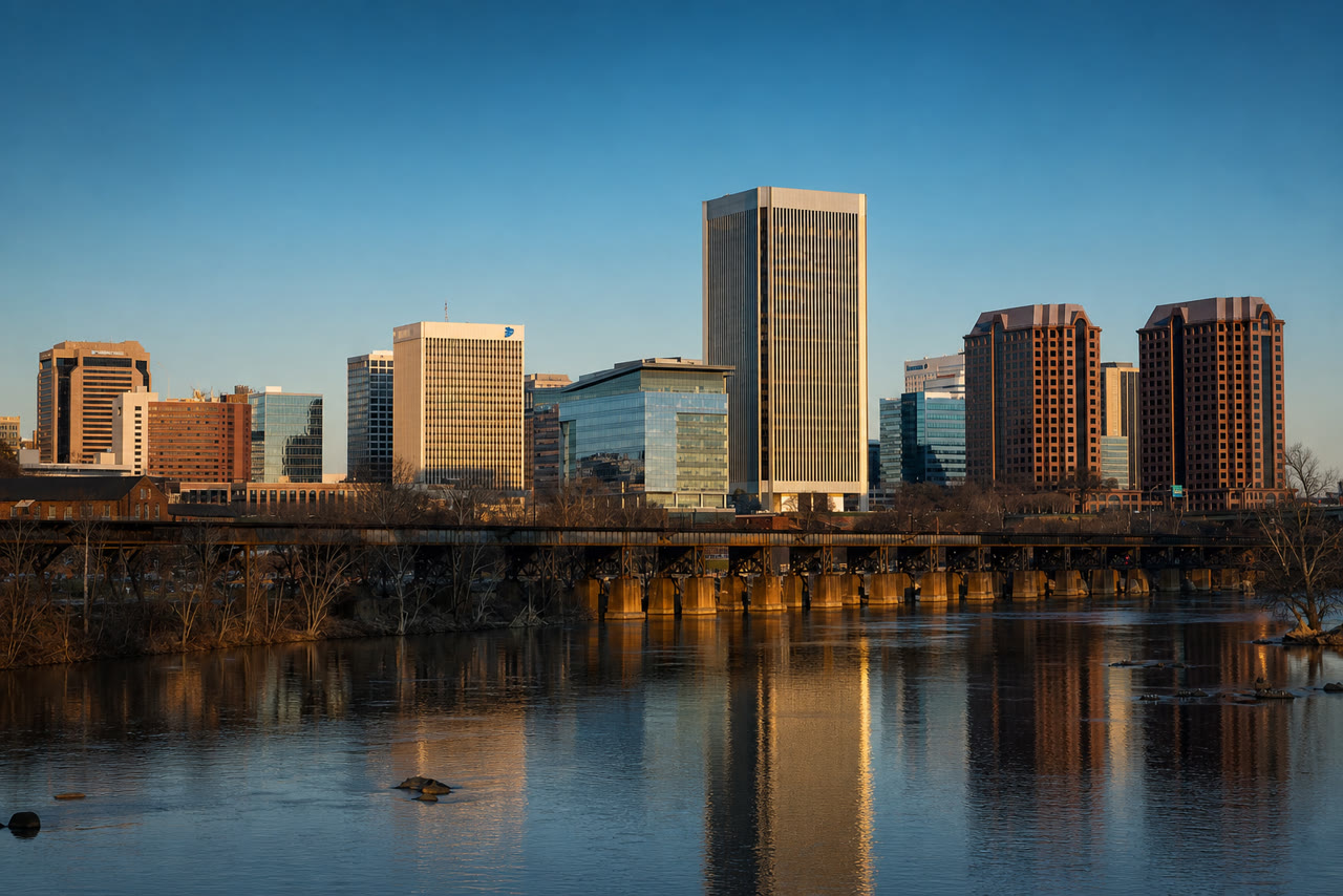 Richmond, Virginia skyline across the James River
