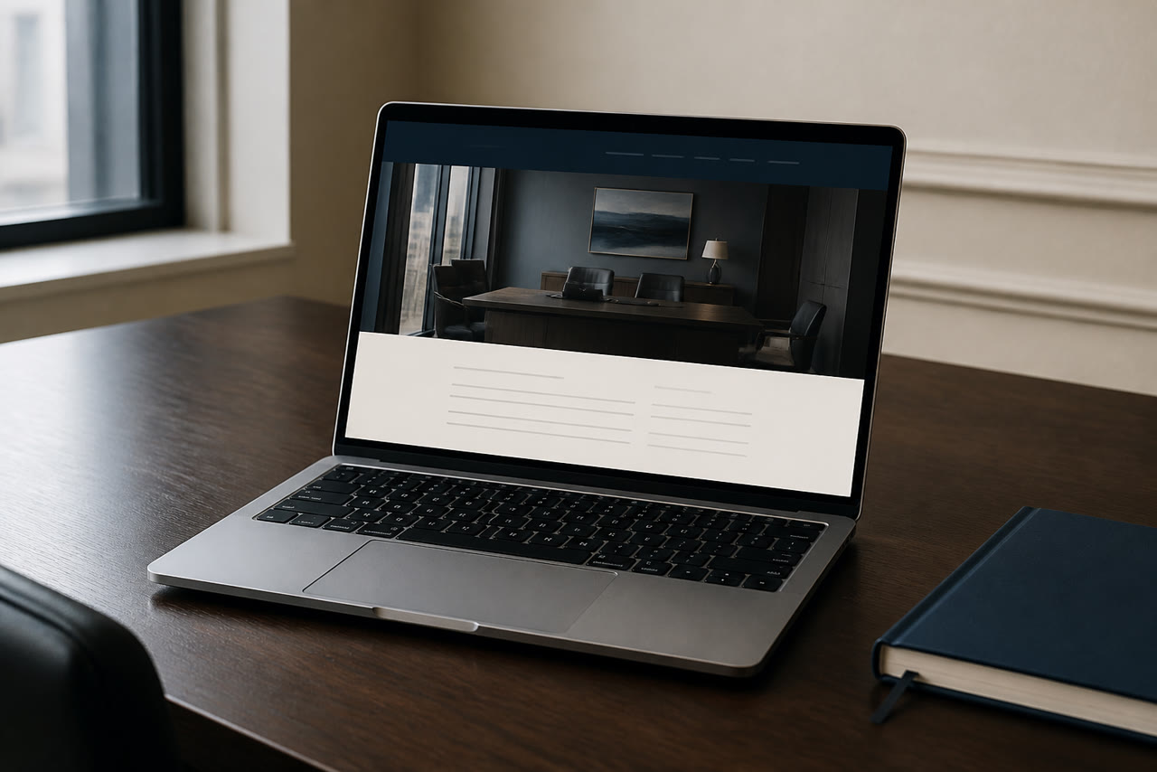 Laptop open to a clean professional website layout